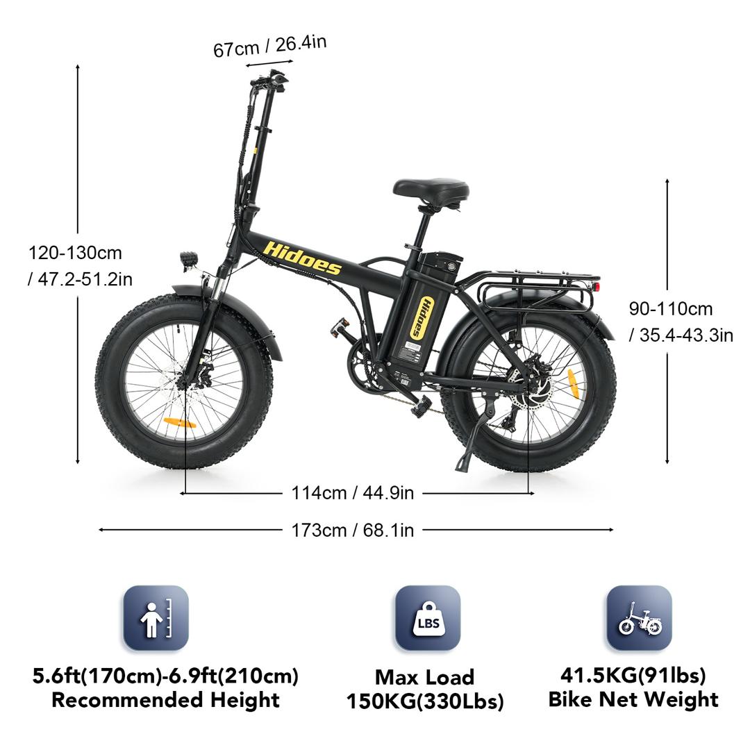Hidoes F3 Pro Fat Tyre Electric Bike – 48V 13Ah Folding E-Bike with 65km Range