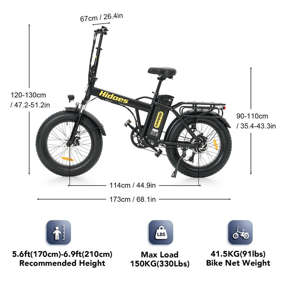 Hidoes F3 Pro Fat Tyre Electric Bike – 48V 13Ah Folding E-Bike with 65km Range