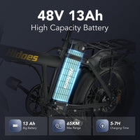 Thumbnail for Hidoes F3 Pro Fat Tyre Electric Bike – 48V 13Ah Folding E-Bike with 65km Range